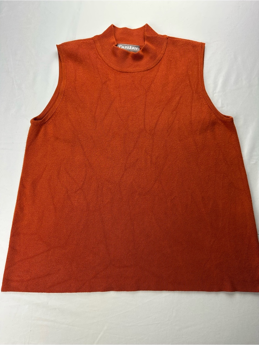 Vintage TanJay Burnt Orange Mock Neck Sweater Vest Knit Retro Grandma Dark M